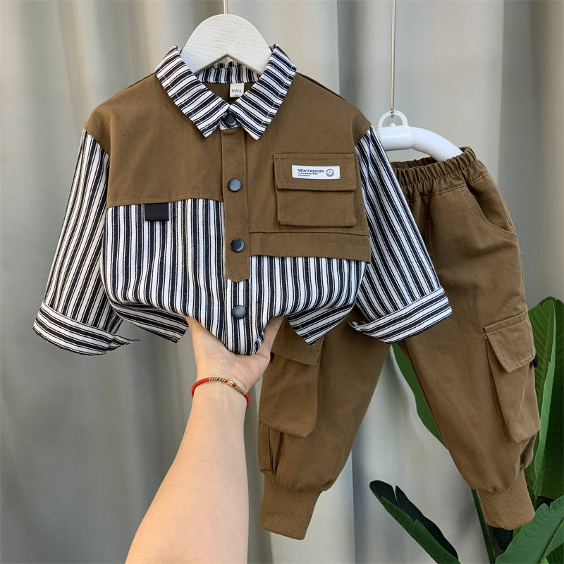 男孩工作服套装秋季服装202w5新款帅气儿童长袖服装婴儿春秋衬衫
