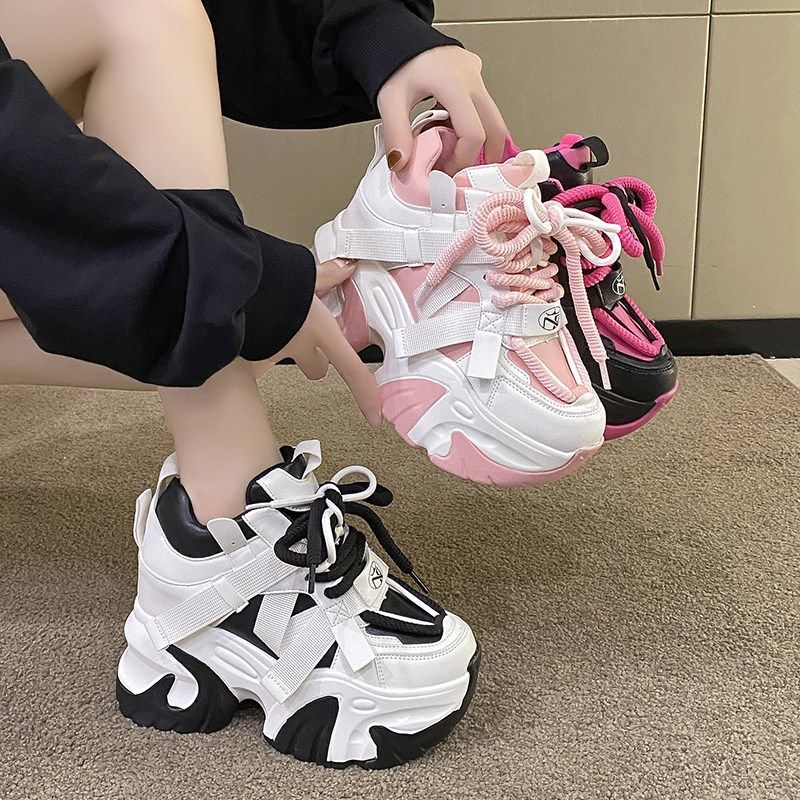 欧货春季新款10cm内增高女鞋厚底小个子老爹鞋百搭V高跟运动休闲,女鞋,老爹鞋,淘宝优惠券,粉丝福利购,淘宝优惠卷