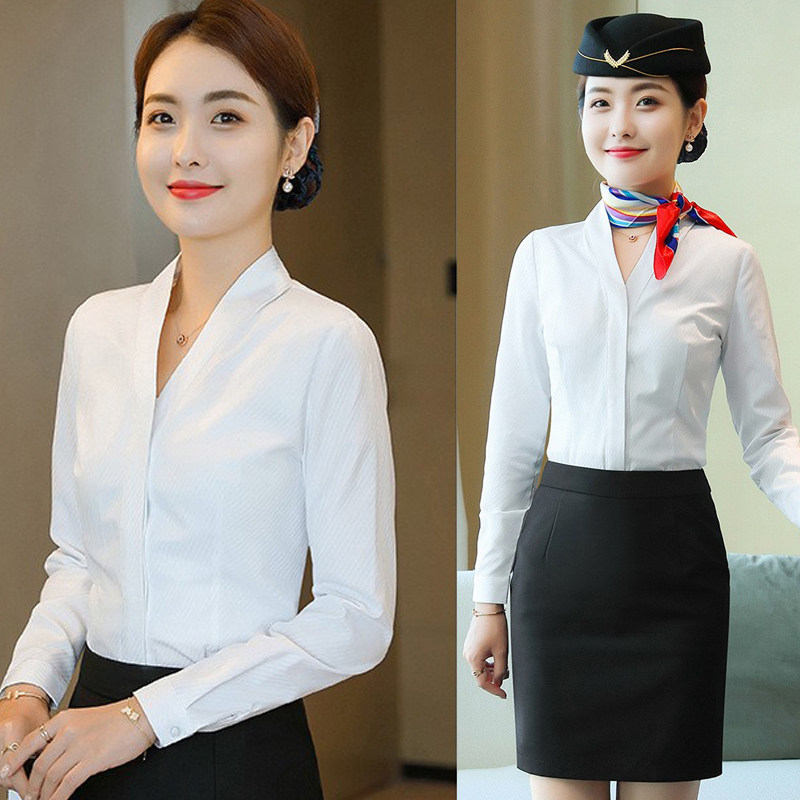 空姐白衬衫女职业k装南航空乘面试衬衣乘务员艺考高铁制服工作服
