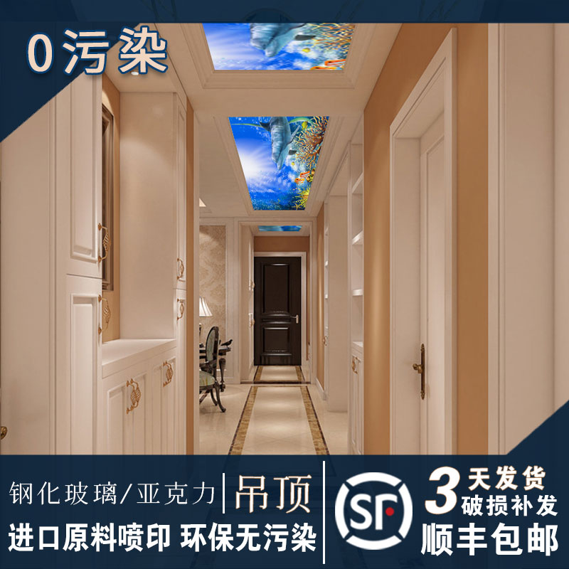 梦幻海底艺术玻璃吊顶亚克力透光有机UV简约客R厅玄关走廊天花板