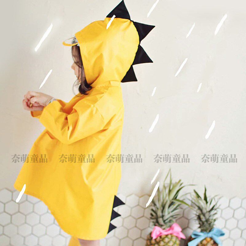 ins款 男女儿童l婴幼卡通恐龙黄色加厚防水雨衣雨披送收纳袋中小
