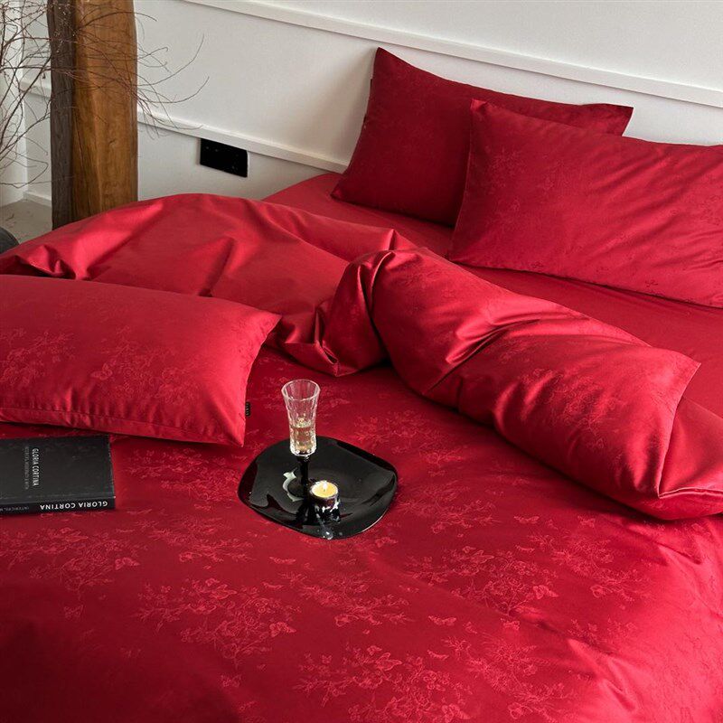 简约红色浪漫100支长绒棉全棉婚庆四K件套被套结婚房床上用品,床上用品,婚庆床品套件,淘宝优惠券,粉丝福利购,淘宝优惠卷