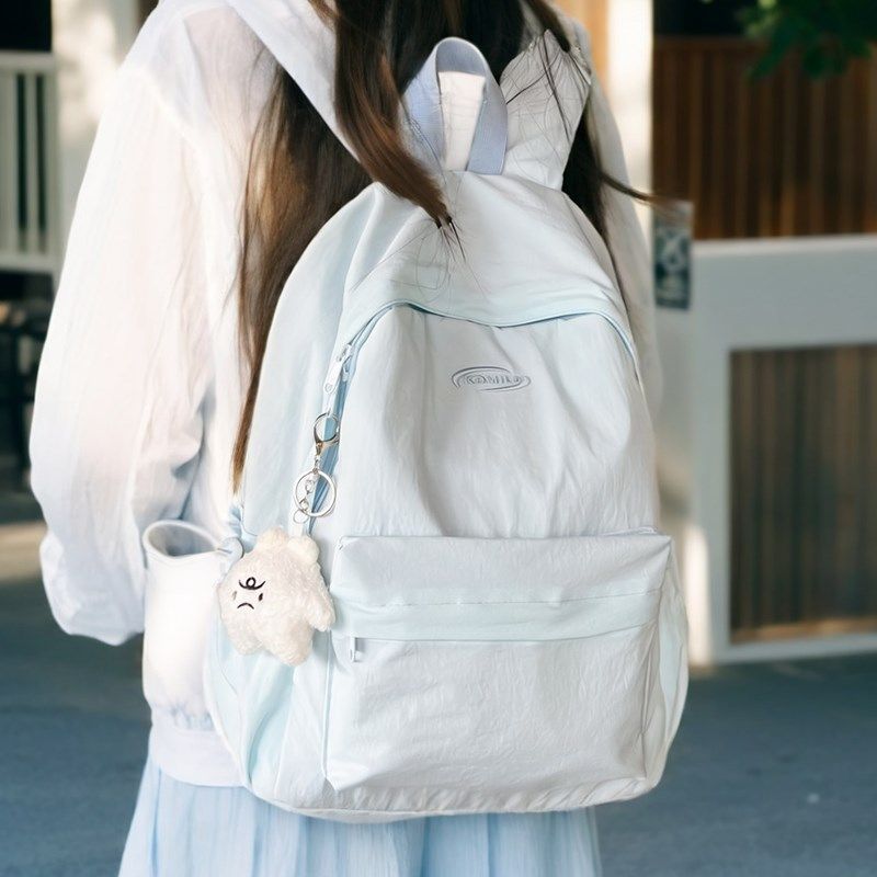 书包女大学生简约百搭蓝色可放电脑大容量高颜值ins双肩背包旅游