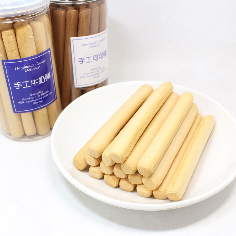 手工牛奶棒可可棒160g罐装长条磨牙棒手指形状饼干早餐硬消遣饼干