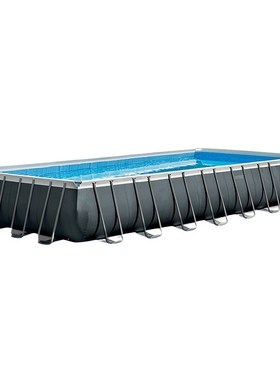 intex 26378家庭游泳池32尺深灰色长方形管架水池套装游泳池PVC