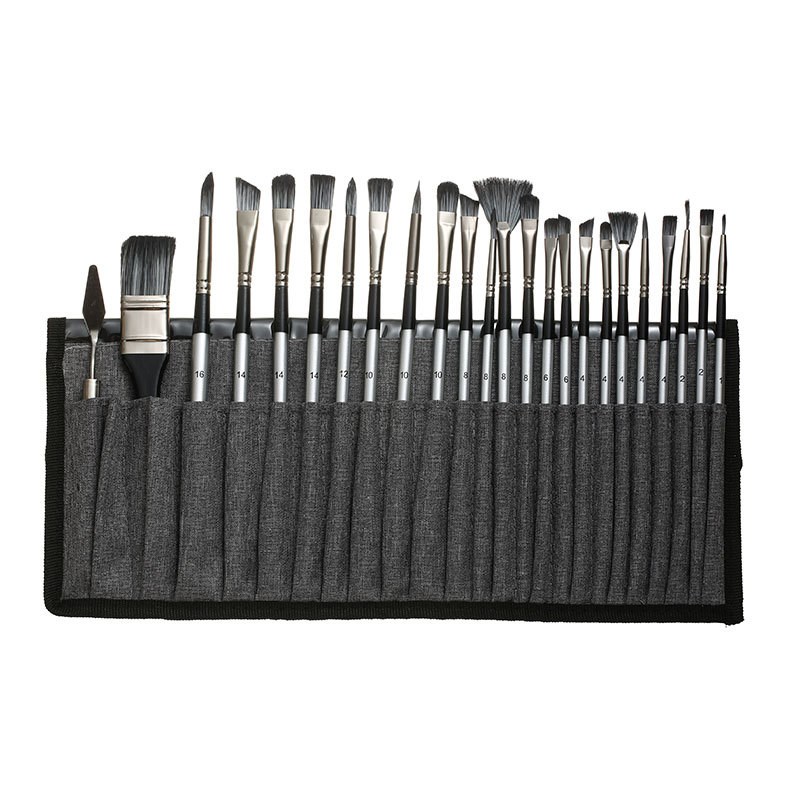 24支画笔套装 热卖帆布笔帘油画笔尼龙水粉水彩画笔