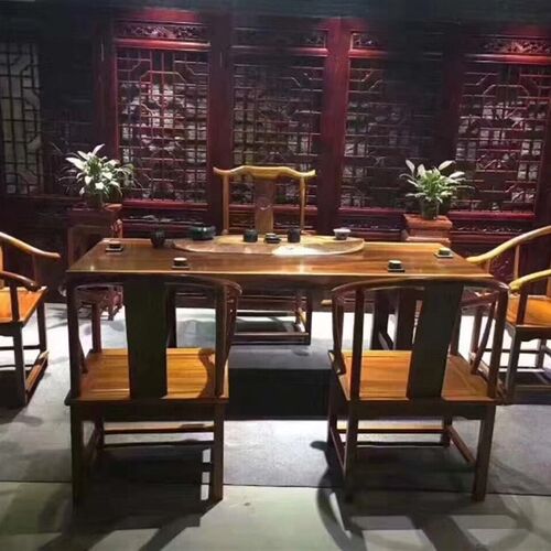 广西南宁大板茶台巴花大板茶桌奥坎大板实木原木茶台老板办公桌椅