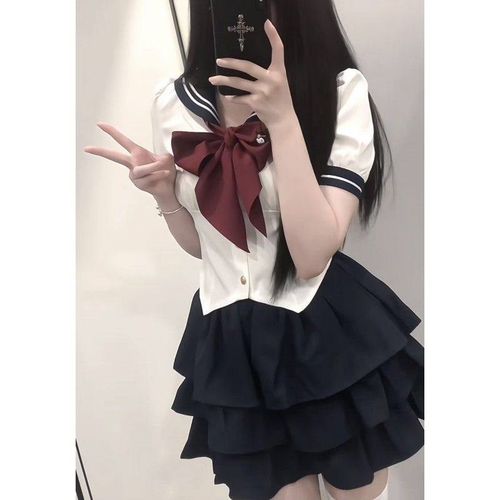 胖MM200斤特大码纯欲风辣妹jk制服蝴蝶结衬衣荷U叶边蓬蓬裙套装女