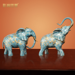 《大富大贵》纯铜大象摆r件一对招财聚财吸水象进门玄关酒柜装饰