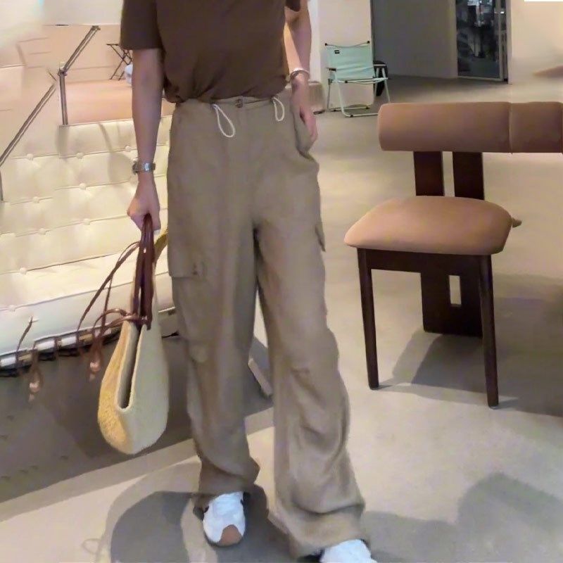 卡其色亚麻休闲工装裤女2025夏季D新款显瘦垂感简约百搭爆款阔腿,女装/女士精品,大码裤装,淘宝优惠券,粉丝福利购,淘宝优惠卷