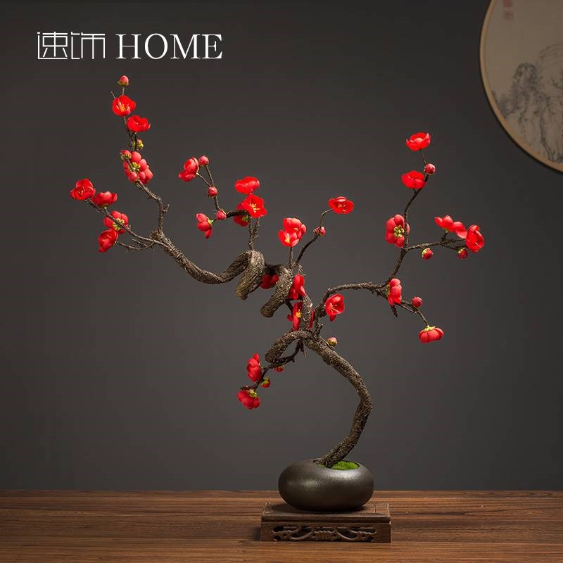 中式简约仿真花腊梅花套装客厅假花玄关茶几装饰古U典艺术插花摆