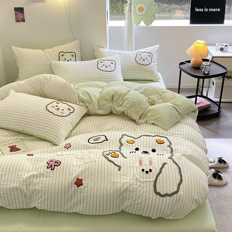 卡通水洗棉毛巾绣四件套被套非全棉床单宿舍床上三Z件套床品4,床上用品,学生床品套件,淘宝优惠券,粉丝福利购,淘宝优惠卷