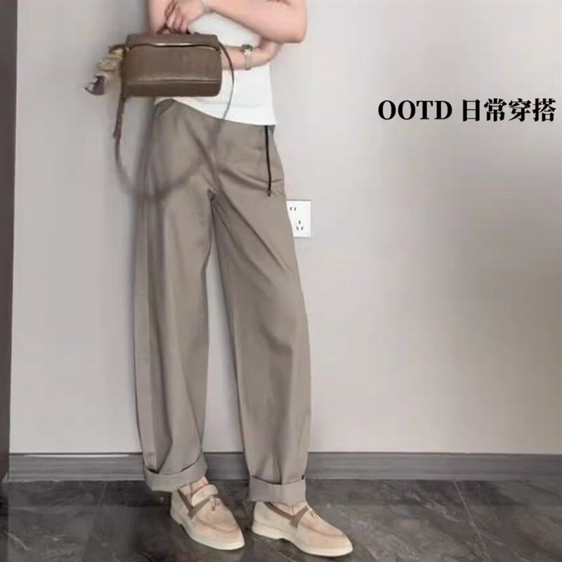 卡其灰垂感休闲直筒裤女夏季新y款宽松显瘦慵懒风小众通勤阔腿裤,女装/女士精品,大码裤装,淘宝优惠券,粉丝福利购,淘宝优惠卷