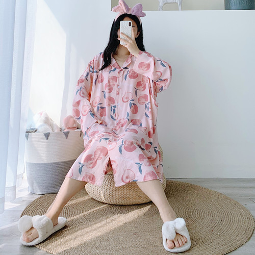 哺乳开衫加大码卡通长袖睡裙加长绵B绸宽松孕产妇胖MM200斤月子服