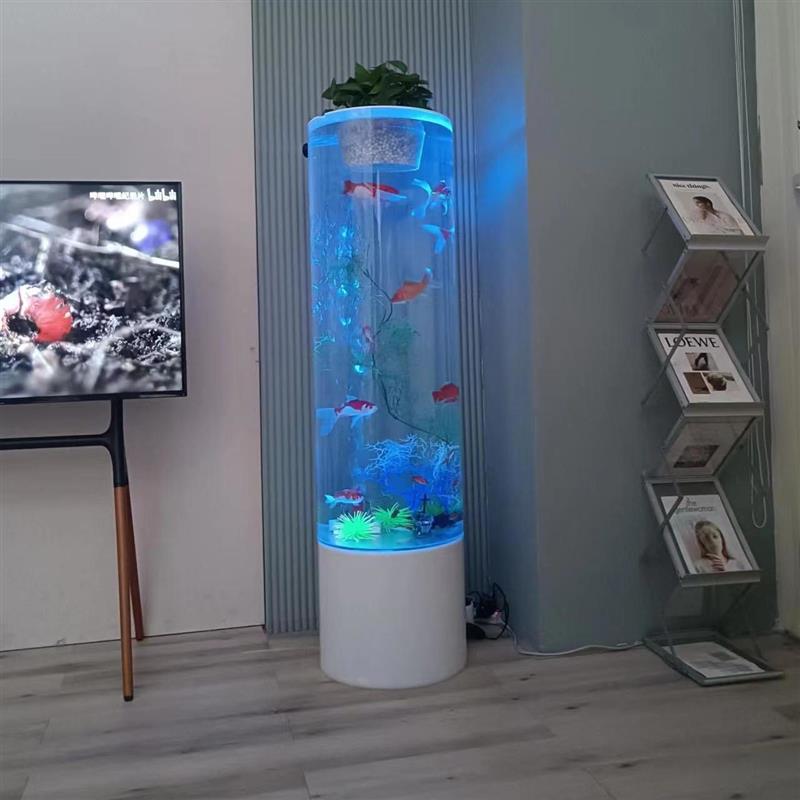 压克力懒人鱼缸免换水客厅鱼缸无管增氧过滤圆柱形鱼缸立柱式