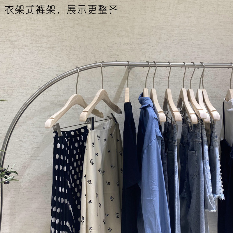 原木色无漆实木裤架裤夹子木质裤挂服装店批發挂裤子衣架圆形裤架