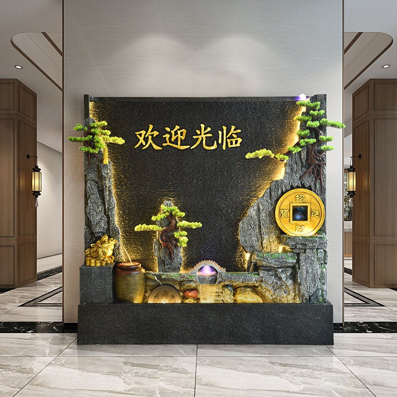 水幕墙流水屏风假山别墅公w司水景墙喷泉造景酒店大堂循环水景观