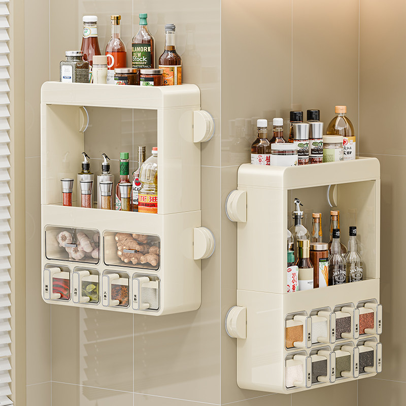 吸盘厨房置物e架多层壁挂式上墙多功能大容量调料品油盐酱醋收纳