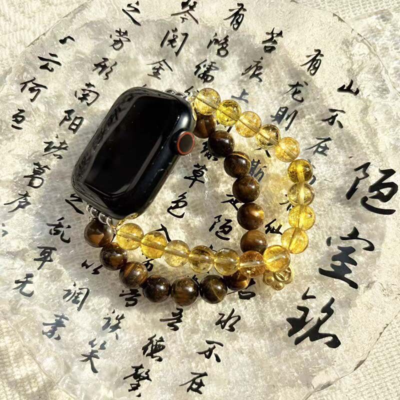虎眼黄水晶猫爪手表表带s10招财黄水晶串珠表带串珠适用小米手环9