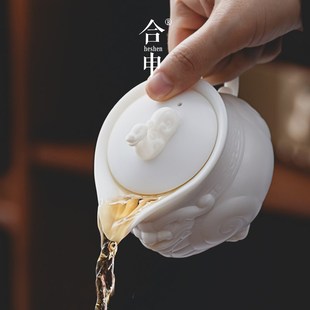 高端中式 貔貅 羊脂玉茶壶单壶创意陶瓷功夫茶具家用泡茶壶个性