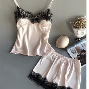 Neck Female Shorts Cadsual Set睡衣 Nightwear Piece Suit