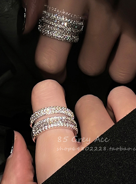 双层微镶锆石戒指女小众时尚轻奢设计感叠戴食指指环满钻高级戒子