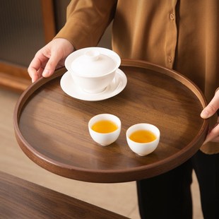 围炉煮茶实木托盘圆形茶盘餐盘咖啡厅甜品盘收纳盘蛋糕盘点心盘