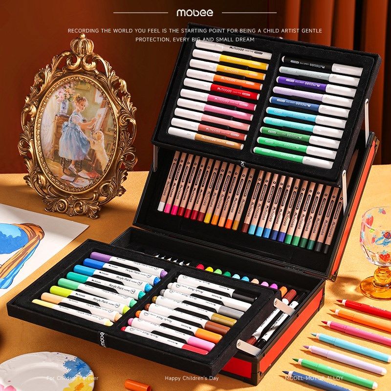mobee儿童直液式丙烯马克笔水彩画笔礼盒画画工具小学生绘画套装