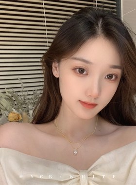 北海道恋人轻奢高级感方块锆石项链小众温柔双层锁骨链颈链