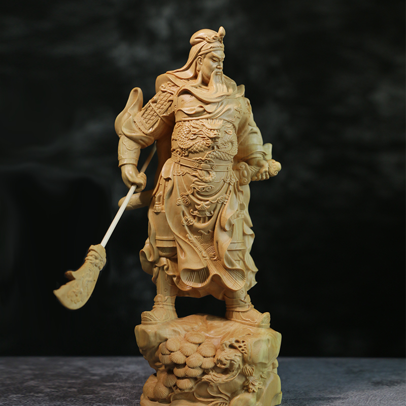 小叶黄杨木雕中式摆件实木雕刻工艺品人物饰品收藏武财神横刀关公