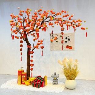 仿真柿子树许愿树假果树室外装饰新年摆件酒店大堂公司景观造景