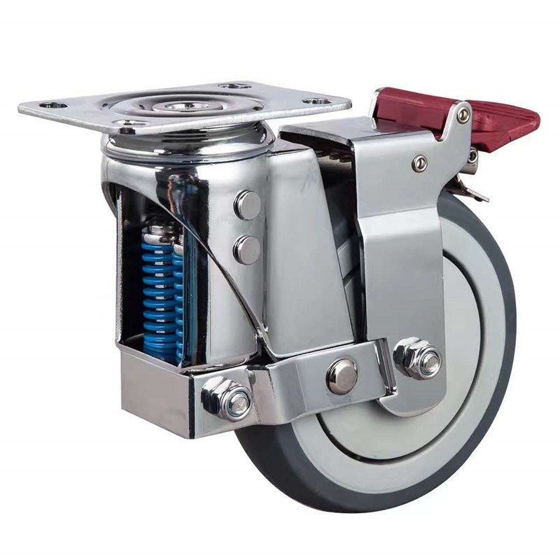 中型双弹簧减震脚轮3寸4寸5寸万向轮软胶TPR减震脚轮高弹静音轮