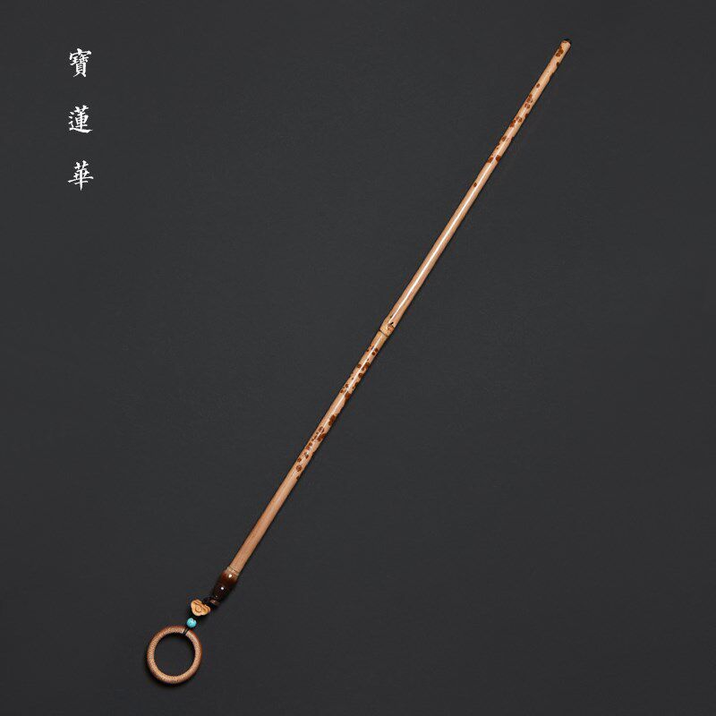 红湘妃竹教鞭镶j花牛角戒尺 手工制老料竹节长鞭竹茶玩 文玩手把