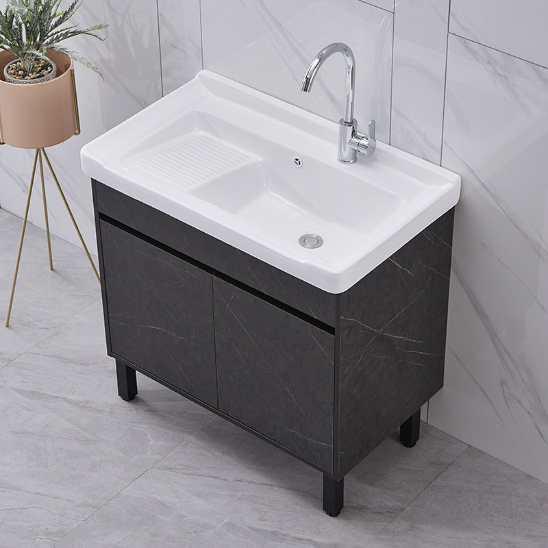 阳台洗衣柜一体带搓衣板洗衣盆实木E落地洗衣池室内外洗手盆洗漱