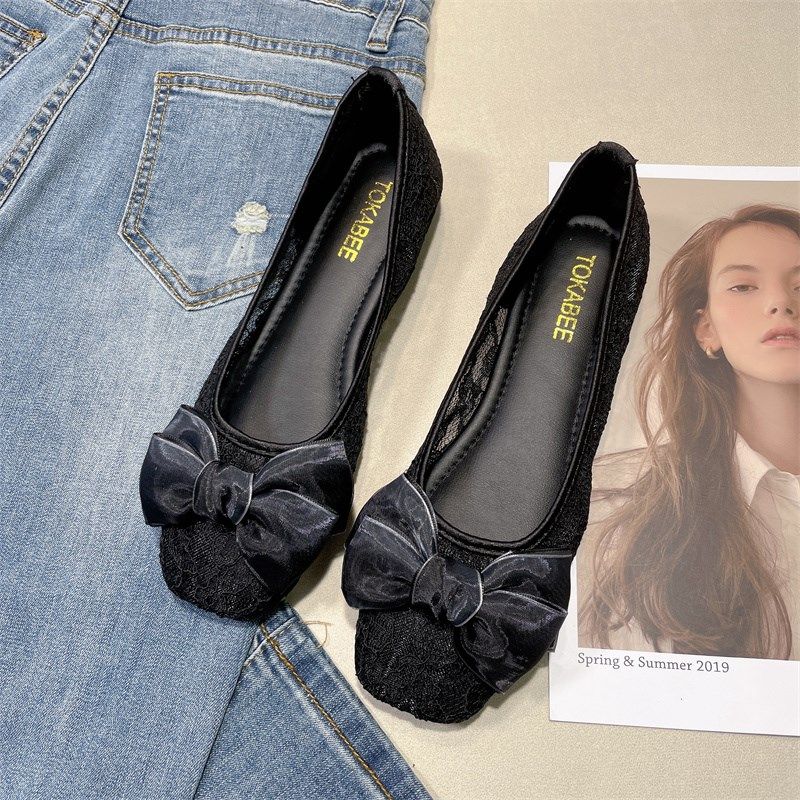 凉鞋女夏b2024新款百搭黑色职业上班网纱单鞋女平底镂空豆豆妈妈