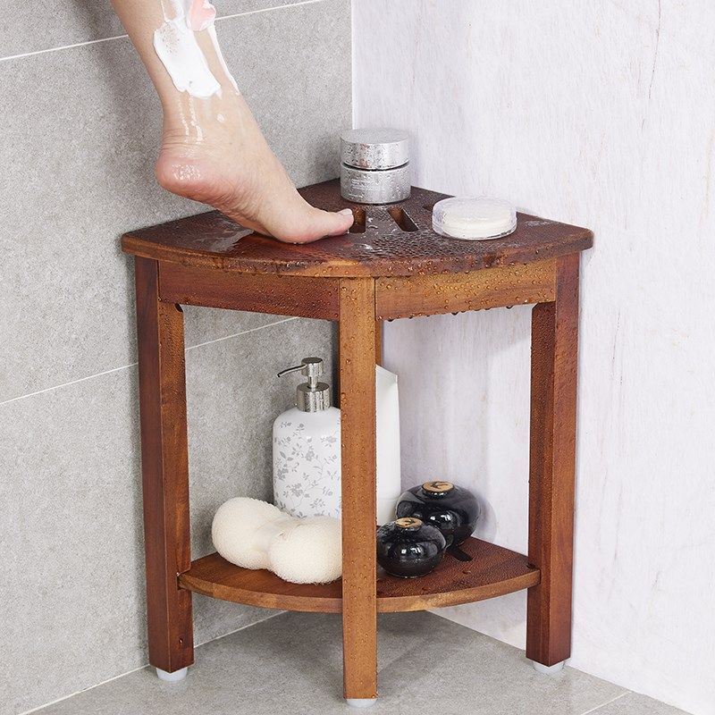 浴室凳实木凳f子老人小孩三角凳防水防滑洗浴用品转角置物角柜