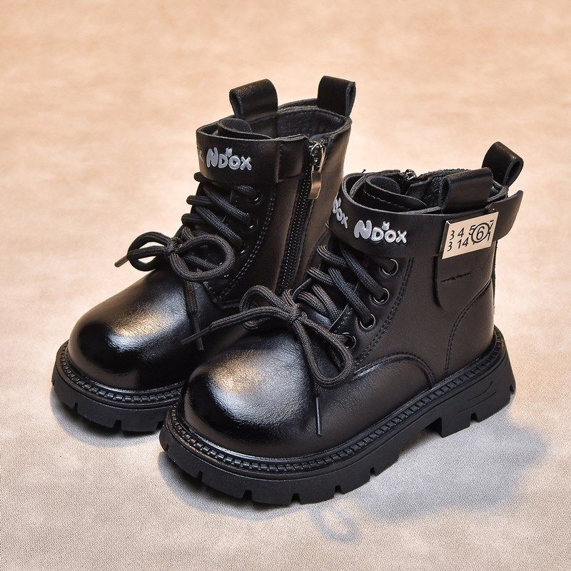 男童帅气马丁靴加绒m2024新款男孩儿童靴子英伦风秋冬鞋子皮鞋短