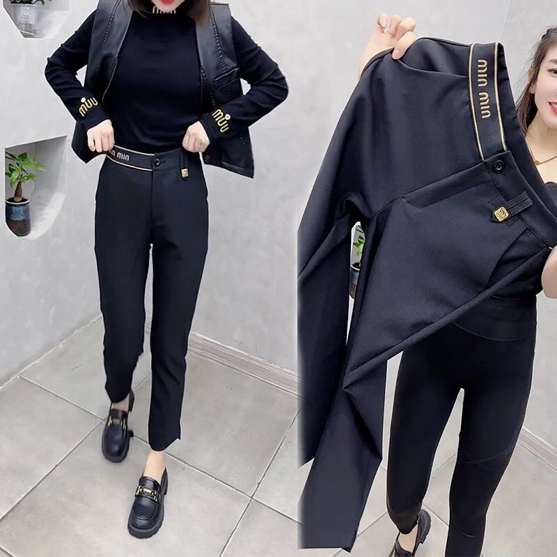 加绒加厚小西裤女九分裤20u25冬季新款韩版显瘦烟管裤百搭直筒裤