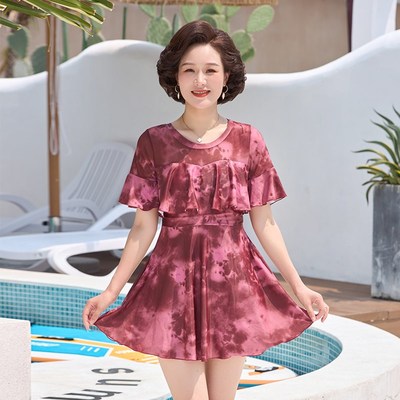 2024新款妈妈款泳衣女分体保守遮肚显瘦裙式中老年大Y码温泉游泳