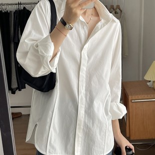 重工白衬衫 设计感时髦拼接韩系百搭宽松棉质长袖衬X衫内搭白衬衣