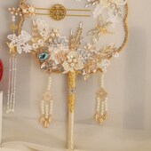 结婚新娘团扇端婚礼出嫁秀禾手工喜扇子手捧材料包