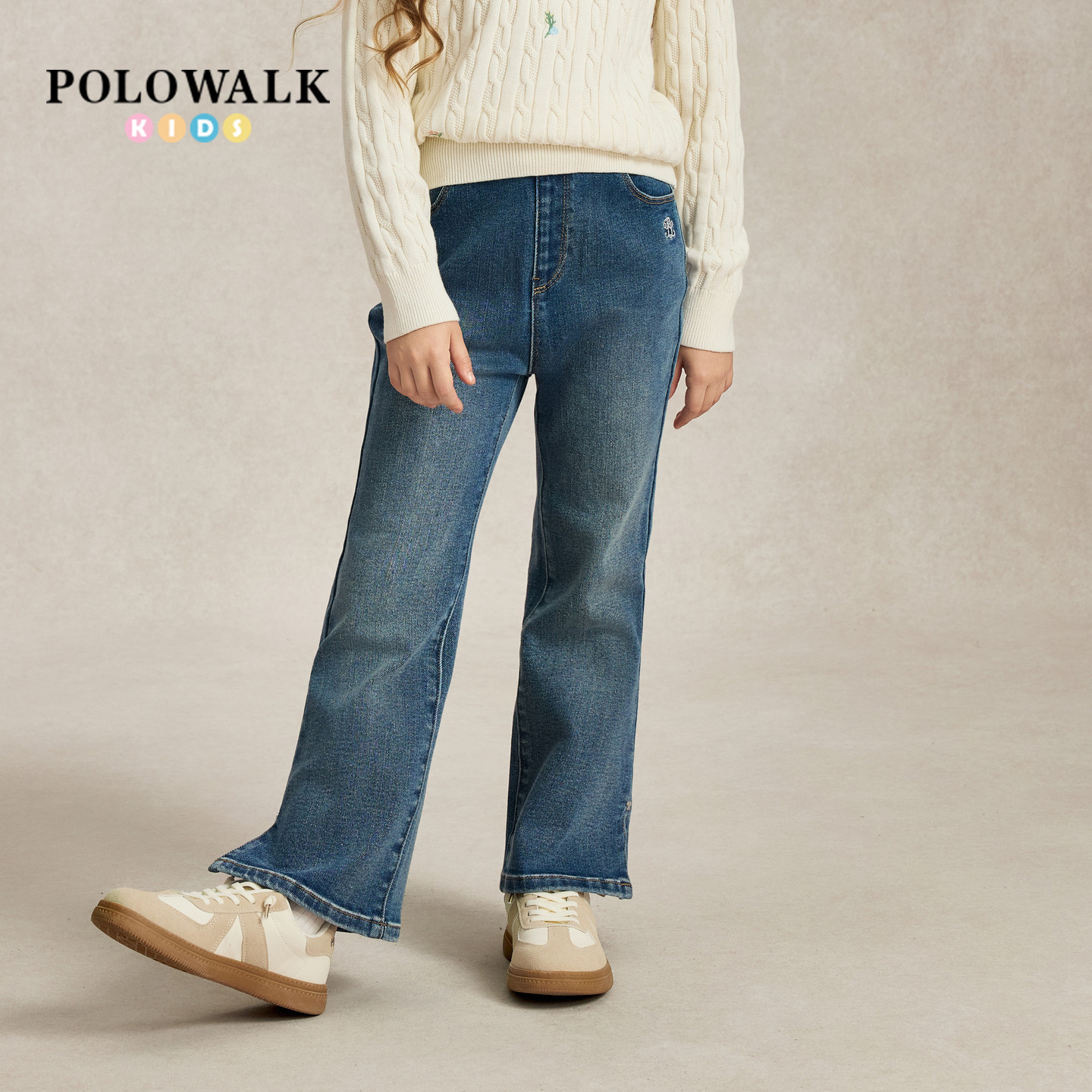 POLOWALK童装女童牛仔裤2026秋季新品松紧腰儿童宽松休闲长裤图片