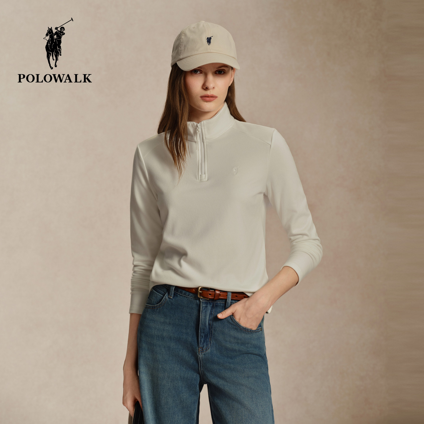 POLOWALK半拉链立领显瘦T恤女装