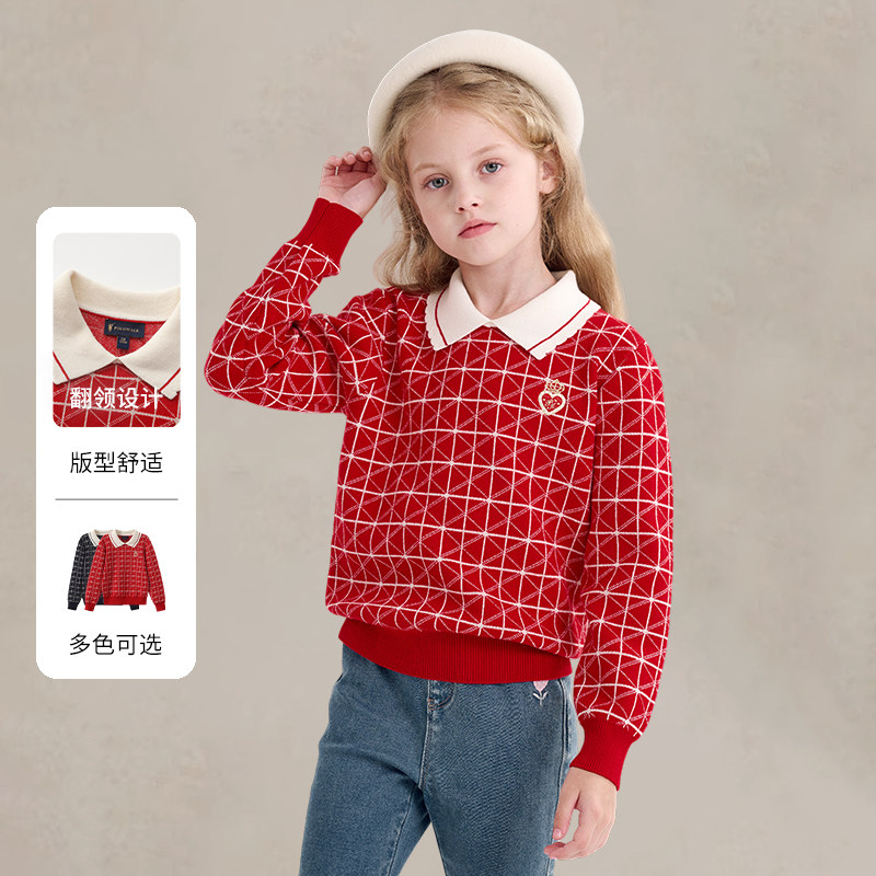POLOWALK女童秋冬翻领针织衫图片