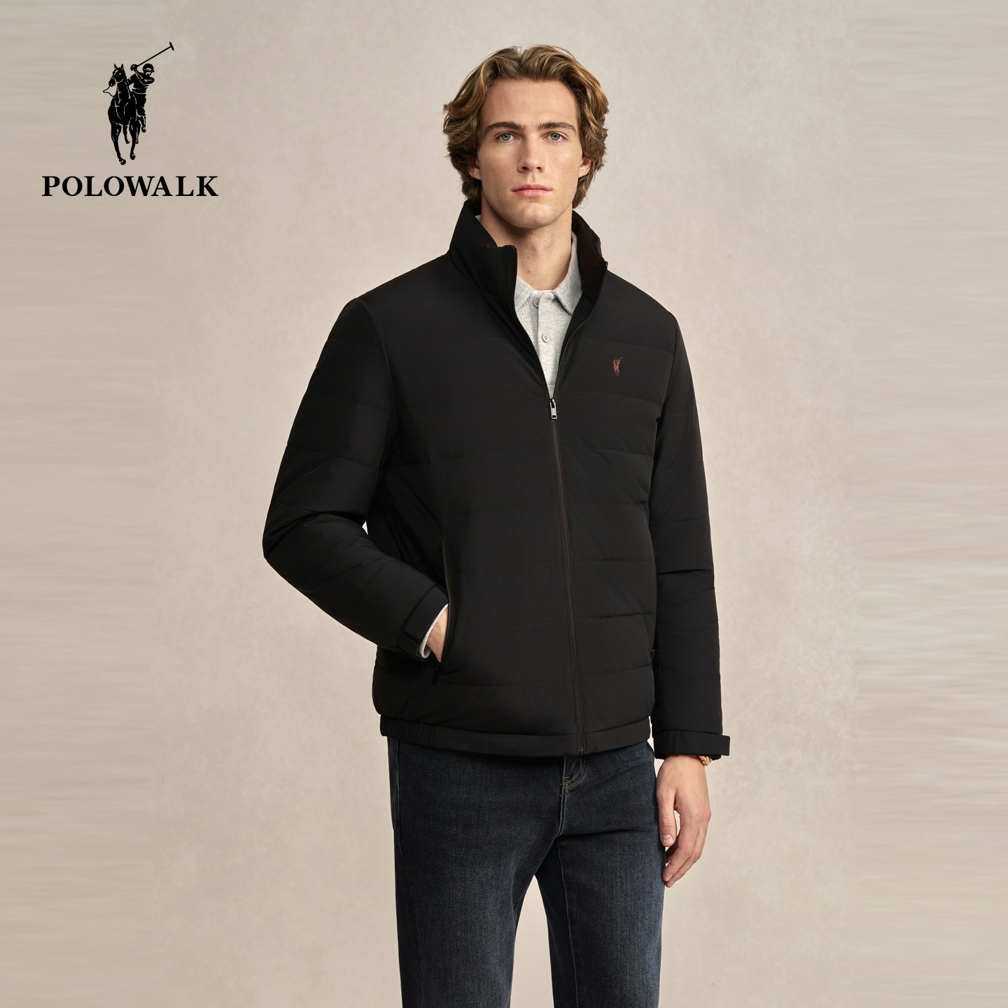 POLOWALK男式羽绒服2025冬季新品短款轻薄简约百搭拉链羽绒服外套