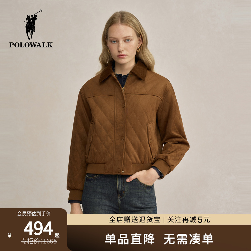 POLOWALK女式短款外套2025秋季新品时尚百搭复古休闲通勤翻领外套