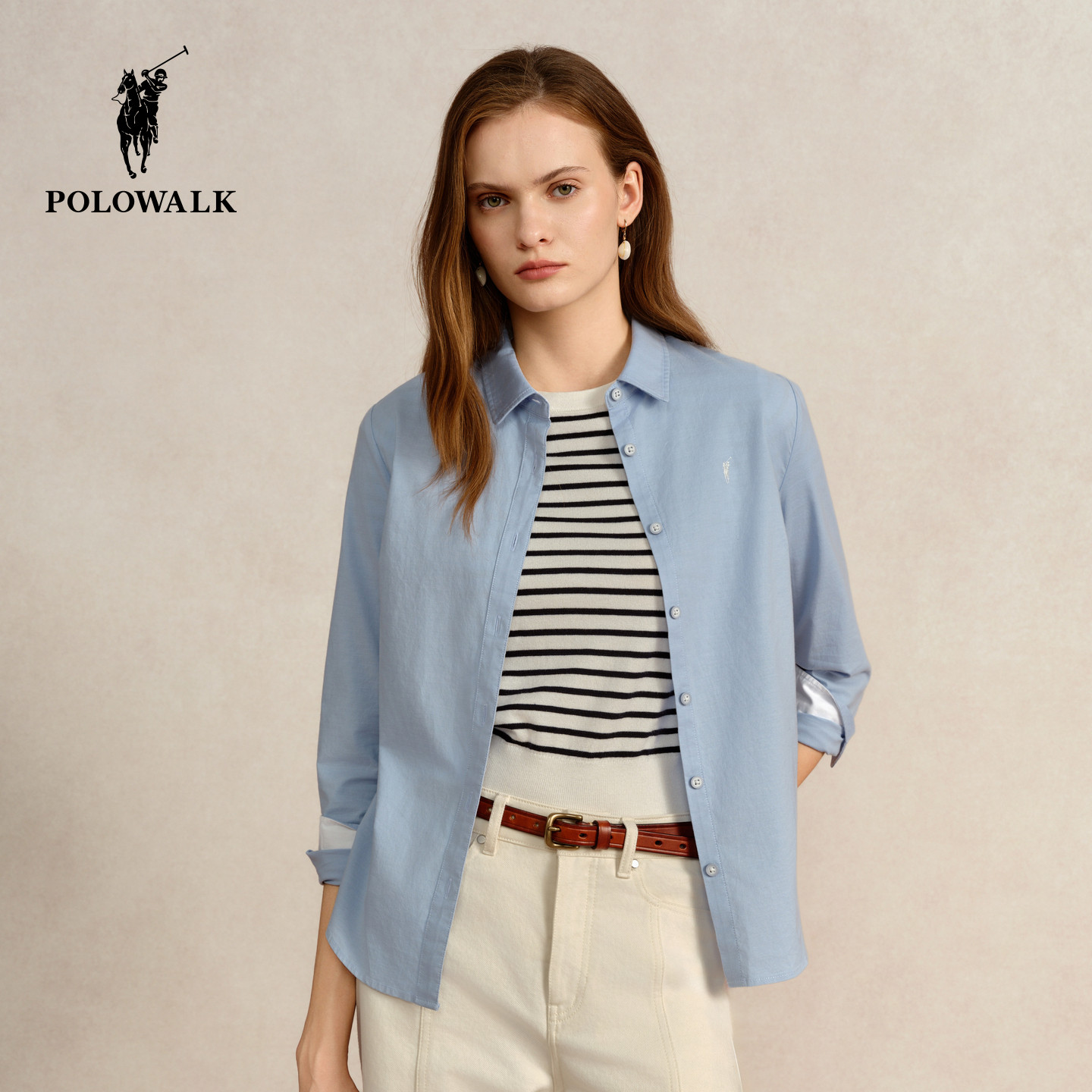 POLOWALK秋新品长袖修身衬衫女
