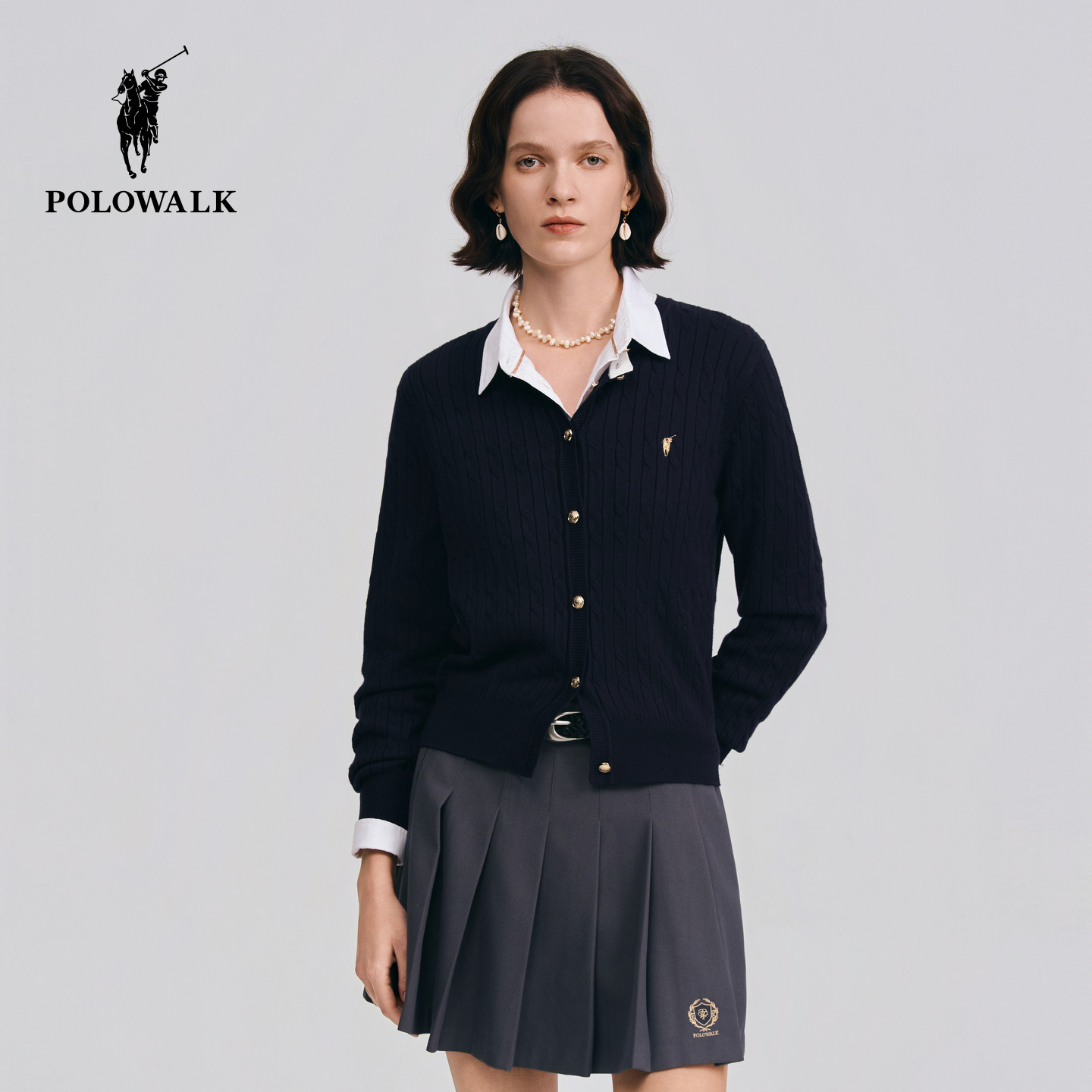 POLOWALK奥莱女装保罗绞花通勤简约百搭时尚毛衣氛围感