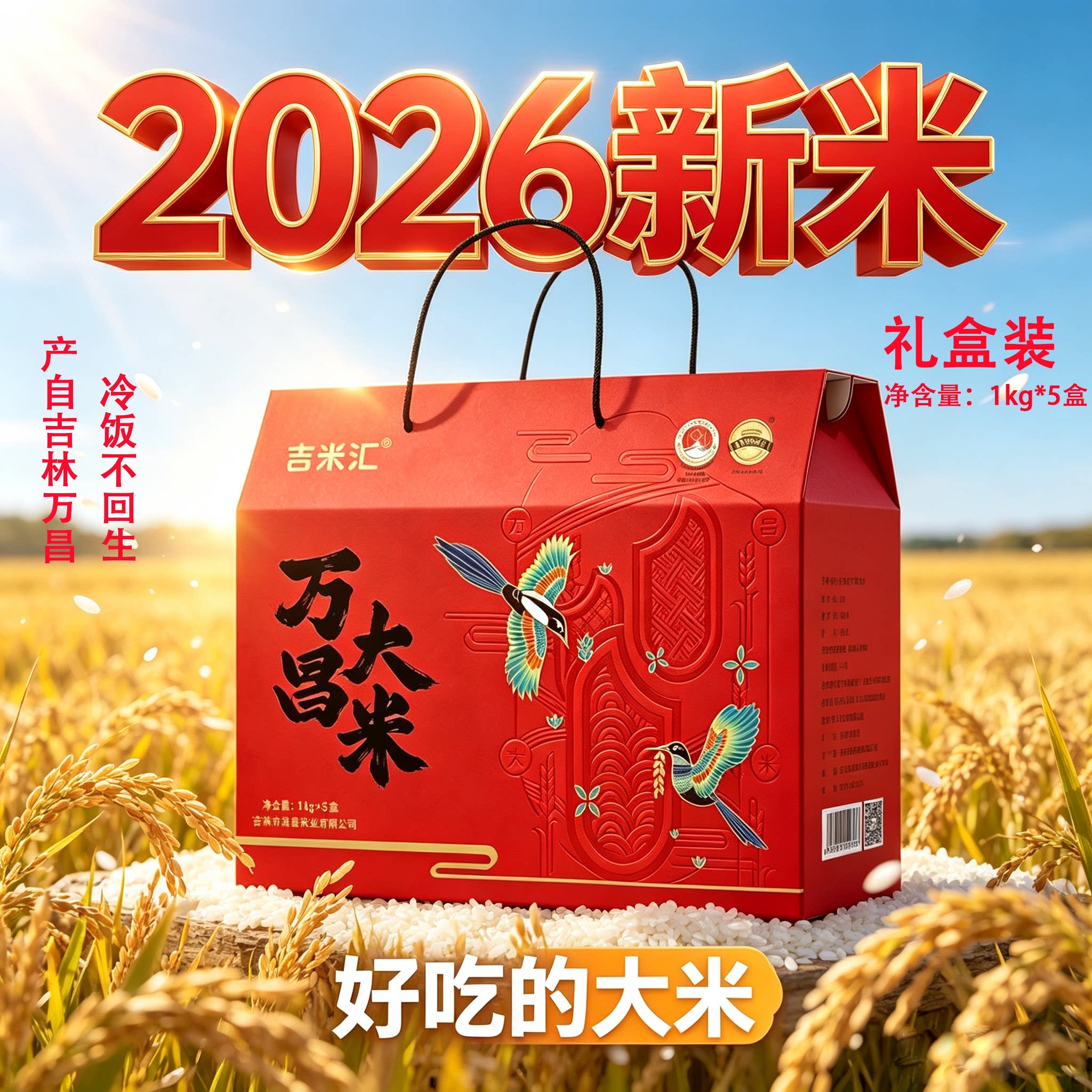 2026年新米原粮稻花香二号正宗东北吉林万昌特产大米10斤装礼盒装