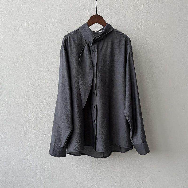 新品法式围巾领长袖衬衫女高级感轻奢减龄洋气上衣秋通勤宽松显瘦